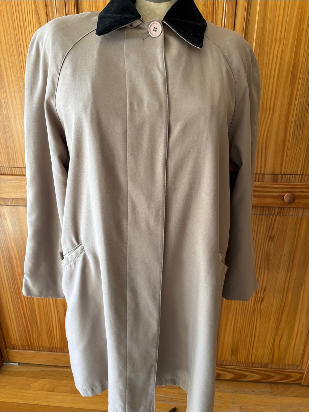Talbot’s Classic Taupe Overcoat with Black Velvet Collar and removable lining
